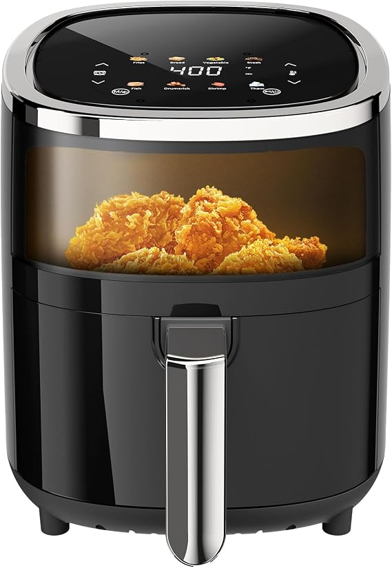 Compact Air Fryer, 9-in-1 with Smart Digital Color TouchScreen Air Fryers, View Window, Air Fry, Roast, Bake,Reheat, Dehydrate, 12 Presets,Dishwasher Safe Basket & Less Oil Nonstick,4.0QT