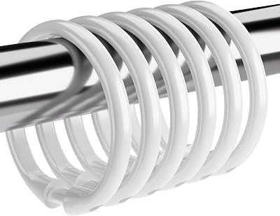 Amazer Plastic Shower Curtain Rings, 12 Pcs Shower Curtain Hooks, O Shape Wihte Shower Curtain Hooks Rings, Easy to Snap Closure Shower Hooks Rings Loops for Shower Curtain