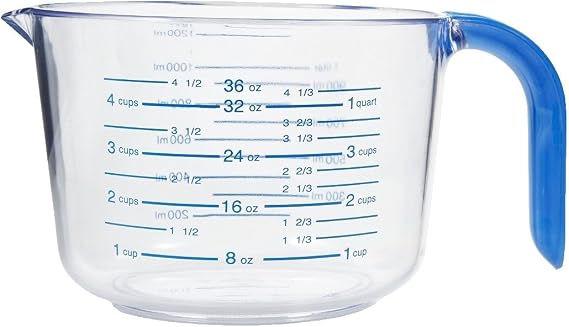 Arrow Home Products 03212 4-1/2 Cup Cool Grip Measure Cup, 36-Ounce Capacity, Plastic with Blue Handle and Graduates