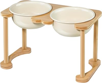 Ceramic Dog Bowls with Non-Skid Stand, Elevated Feeding Bowl for Medium Large Dogs,Raised Food and Water Dish Set, Dog Pet Feeder 11 Tall-56OZ-Cream White