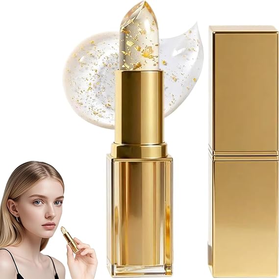 PH Adjusting Lipstick, Colour Changing Lip-stick, PH Lipstick Colour Changing, Clear to Pink with Gold Foil, Lipsticks for Older Women (1PC)