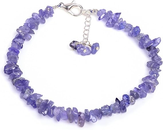 Natural Tanzanite Crystal Bracelet Women Jewellery, Raw Chips Nuggets Beaded Bracelets, Gift Bracelet, Special Event Jewellery, Silver Plated 8 inch Bracelets