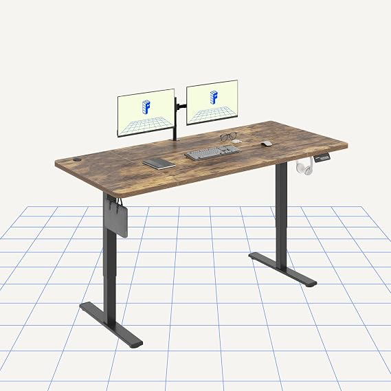 FLEXISPOT Electric Standing Desk 180x80cm Sit Stand Table Height Adjustable Desk with Hook for Home Office, Rustic Brown