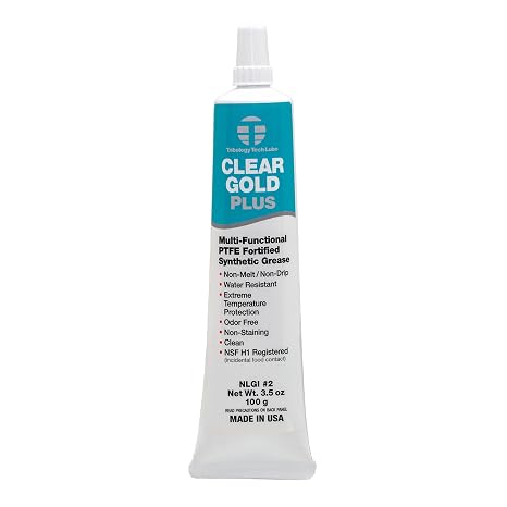 TTL Clear Gold Plus PTFE Grease, Clear, 3.5 oz NSF H1 Food Grade Multi-Purpose Lubricant for O-Rings, Bearings, Garage Doors, Power Tools, Automotive, 3D Printers Non-Melt, Rust Resistant