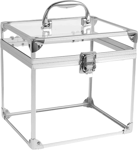 Crown Box, Clear Makeup Case, Cosmetic Organizer, Train Case with Latches & Handle, Large Capacity Acrylic Travel Makeup Tools Box for Vanity, Bathroom Counter, Dresser (Silver)