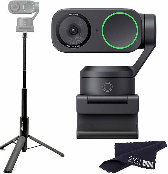Insta360 Link 2 Pro-PTZ 4K Webcam with 1/1.3 Sensor, AI Tracking, Gesture Control, HDR, Directional Noise-Canceling Mic, Webcam for Laptop, Live Streaming, Gaming (with Tripod Selfie Stick)