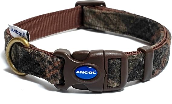 Ancol Country Check Adjustable Dog Collar for Dogs and Puppies - Brown Nylon Base with Country Inspired Fabric - Snap Buckle Fastening - Size Medium 30-50cm