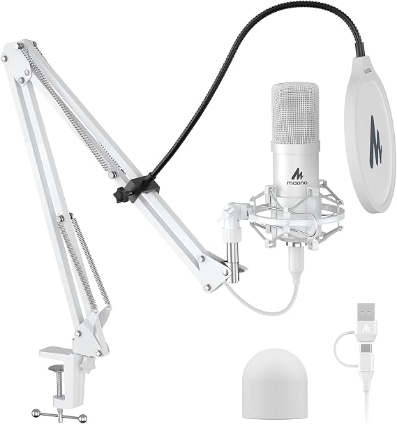 MAONO A04 White USB Microphone, 192kHz/24Bit Condenser Mic for PC Podcast