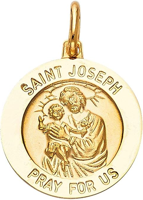 Solid 14K Yellow Gold Prayer Saint Joseph Pendant