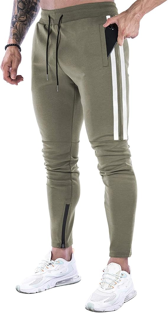 DIOTSR Mens Workout Jogger Pants, Slim Fit Running Sweatpants for Men, Striped Gym Track Pants with Pockets