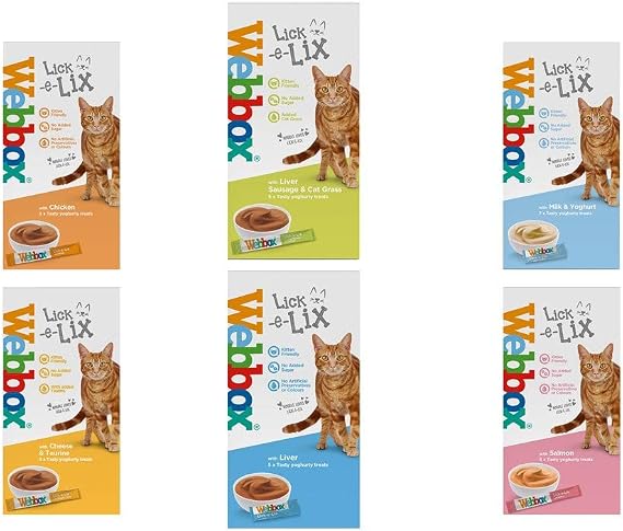 Wundapets *new* 6 X Mixed Variety Pack Webbox Delight Lick-e-licks Cat Kitten Treat Snack