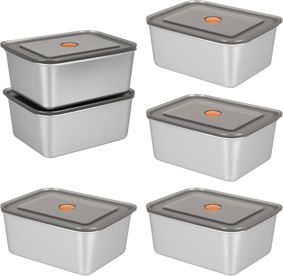 Stainless Steel Containers With Lids- 6pcs 500ml Metal Lunch Box – Food Containers Leakproof Lunchbox – Bento Box with Spare Seal Oven Freezer Dishwasher Safe (Color 2)