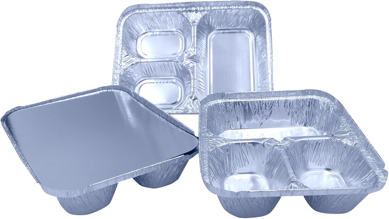 25 x 3-Compartment Foil Containers with Lids 226x181x36mm | Aluminium Takeaway Food Trays | Oven & Freezer Safe Catering Containers | Triple Section Foil Meal Prep Trays for Hot & Cold Food