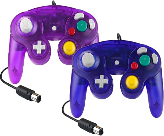Hovlian 2 Pack NGC Controllers,Classic Wired Controller for Wii Game cube Console (Clear Purple and Blue)