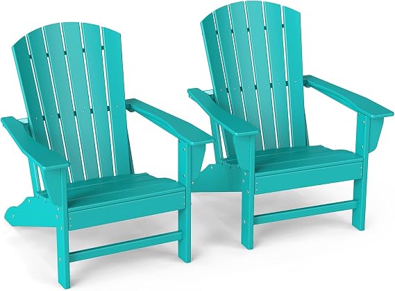 GREENVINES Oversized Adirondack Chairs Set of 2, HDPE All Weather, Aqua