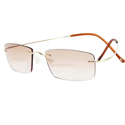 LianSan Designer Titanium Rimless Bifocal Mens Reading Glasses Women Readers Glasses 8015 3.50, bifocal gold