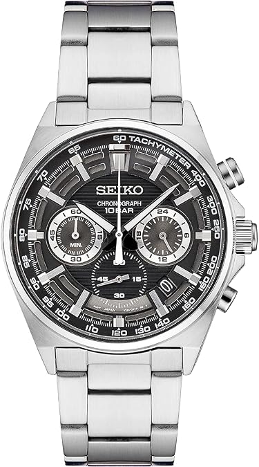 SEIKO Men's Watch - Essentials Collection Quartz Chronograph | Tachymeter Bezel, Multi-Layered Dial, Date Calendar, Stainless Steel Case & Bracelet, Water-Resistant to 100m