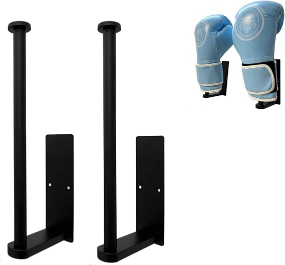 Wall-Mounted Boxing Glove Holder, Made of Stainless Steel, Suitable for Boxing Gloves Weighing 10 to 16 Ounces, Suitable for Home Gyms and Boxing Training Rooms (Black 2PCS)