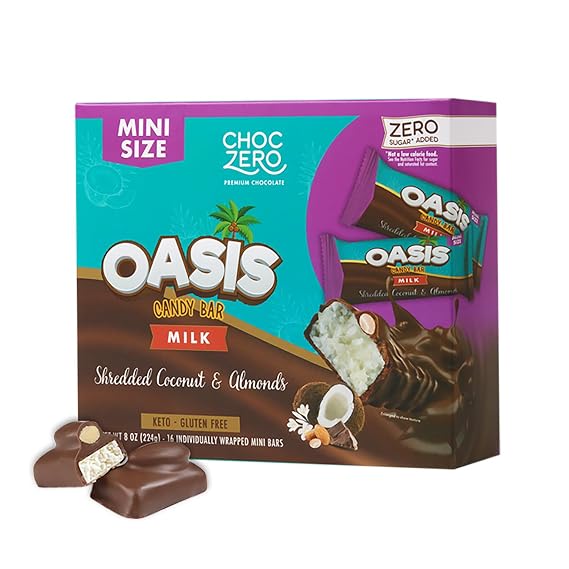 ChocZero Oasis Bars, Sugar Free Chocolate Coconut Almond Candy Bars