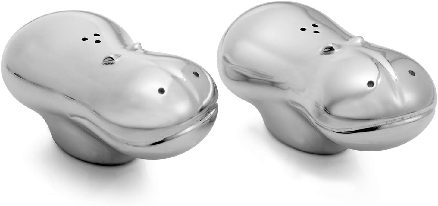 Nambe - Savana Collection - Hippo Salt & Pepper Shakers - Measures at 3.5" x 3.5" - Made with Nambe Alloy - Designed by Neil Cohen