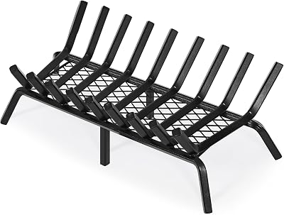 G GOOD GAIN Fireplace Grate with Ember Retainer, 30in Heavy Duty Steel Indoor, Chimney Hearth Wood Stove Burning Rack Holder,12 Bar Fire Place Asseccories for Outdoor, Fire Pits, Camping.