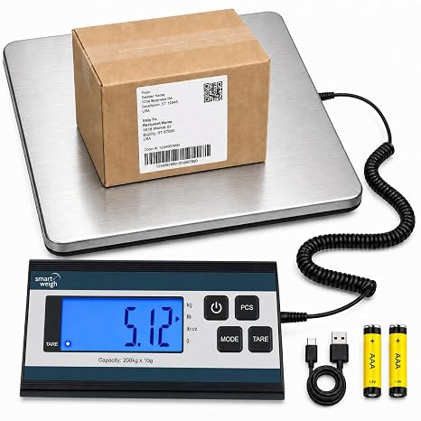 Smart Weigh Digital Shipping Scale, 440 lb x 1 oz, Stainless Steel Build