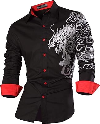 Mens Novelty Button Down Shirts Casual Long Sleeve Dress Shirts Print Fashion JZS041
