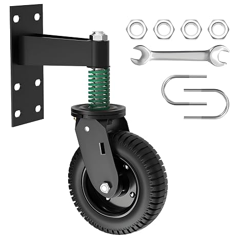 Gate Wheel,8 Inch Fence Gate Wheels for Wooden Fence Gates, Metal Pipe Gates, 600lb Load Capacity, 360 Degree Swivel Spring Shock Absorbing Heavy Duty Casters, Black.