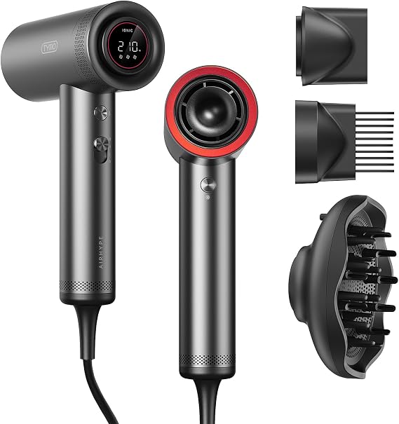 TYMO Blow Dryer with Comb - 1500W Professional High Speed Blow Dryer with Diffuser, 110,000RPM Fast Dry, 200 Million Ionic Diffuser Hairdryer, 4 Temps & 3 Speeds, 8 Ft Cord for Salon, Metal Gray