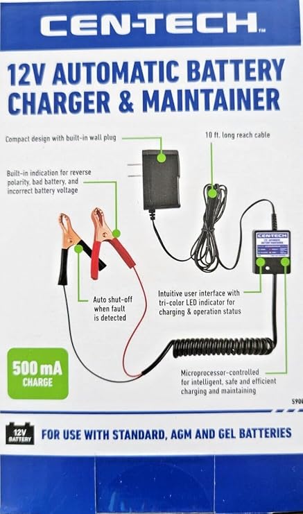 12 Volt Automatic Battery Float Trickle Charger by Cen-Tech by Cen-Tech