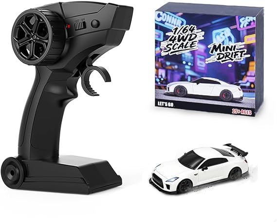 1/64 Scale Mini RC Drift Car 4WD with Duplex Lights, 2.4G Remote Control Desktop Racer, Type-C Fast Charge for Office Desk and Home Collection,White