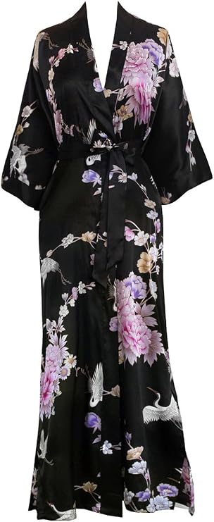 OLDSHANGHAI Satin Long Kimono Robe for Women