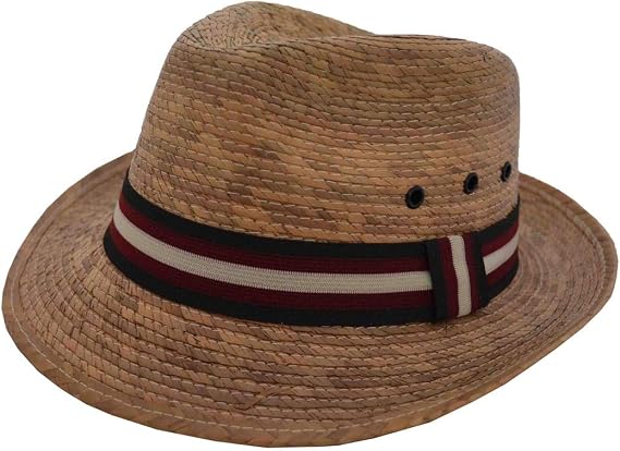 DPC Men's Braided Palm Fiber Fedora with Stripe Band