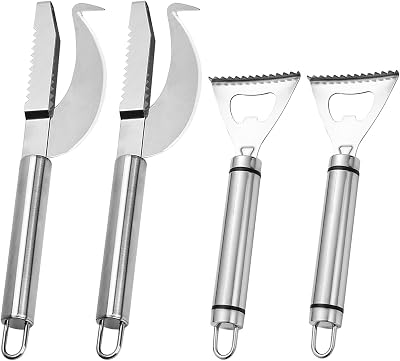 Fish Scaler Remover Pack of 4 Fish Scale Knife Stainless Steel 3-in-1 Fish Descaler Tool, Improved Version Fish Peeler Open Belly and Dig Out Fish Cleaner Tool Kitchen Accessory