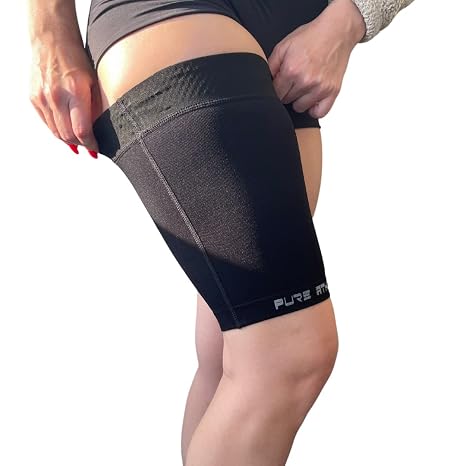 Thigh Compression Sleeve Hamstring, Quadriceps, Groin Pull and Strains Running, Basketball, Tennis, Soccer, Sports Athletic Thigh Support (Single) (1 Sleeve - Midnight Black, S)