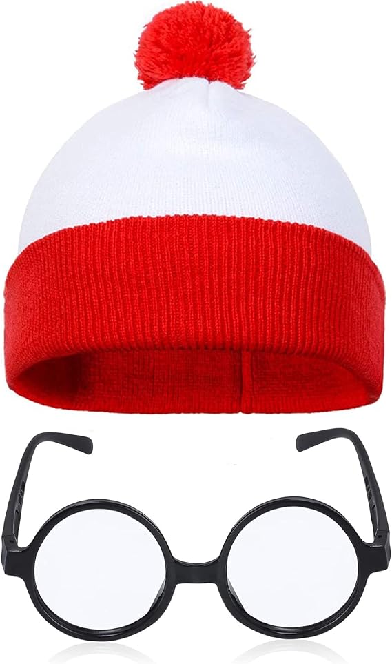 2 Pieces Red and White Striped Hat Halloween Hats for Men Women Cosplay Suits with Glasses Outfit Suit Set Halloween Cosplay Costume Party Props