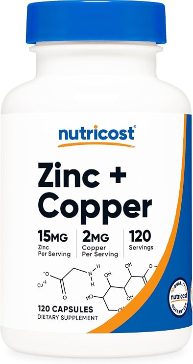 Nutricost Zinc + Copper Capsules, 120 Servings, GMO-Free, Vegetarian