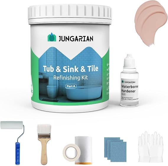 Tub and Tile Refinishing Kit 17.5oz with Tools, Low Odor DIY Bathroom Paint Sink Tub Countertop Tile Shower Paint for Bathroom Kitchen Porcelain Fiberglass, Semi-Gloss Bella Pink