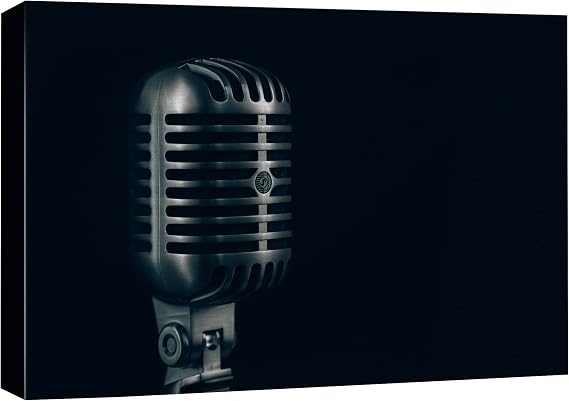 SIGNFORD Canvas Print Wall Art Retro Style Silver Microphone Closeup Music American Photography Realism Bohemian Expressive Multicolor Ultra for Living Room, Bedroom, Office - 16"x24"