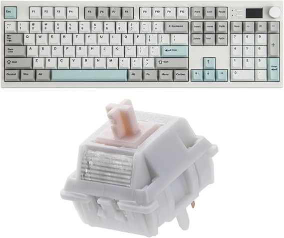EPOMAKER QK108 Full Size Mechanical Keyboard with Screen & Knob+Cream Marble 47gf Gaming Keyboard Switches