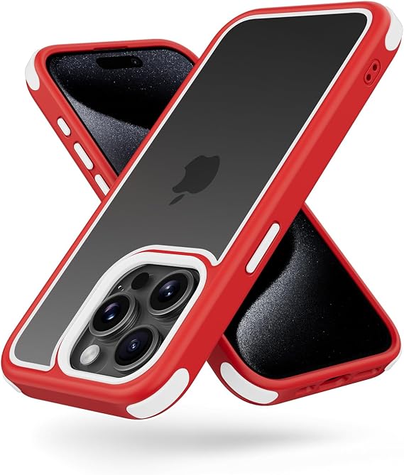 Mobnano Compatible with iPhone 15 Pro Case, with Multicolor Protective Shockproof Bumpers, Crystal Clear Back Not Yellowing Anti-Scratch Hard PC Back & Soft Silicone TPU Frame Cover- Red/White