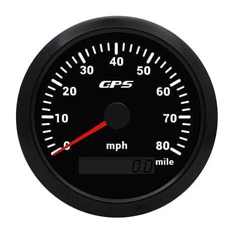Geloo 85MM Boat Speedometer Gauge 0-80 MPH Digital GPS Speedometer Gauge Waterproof 9-32V Tachometer Voltmeter LCD Indicators with 7 Backlight Fit Boat Car Truck