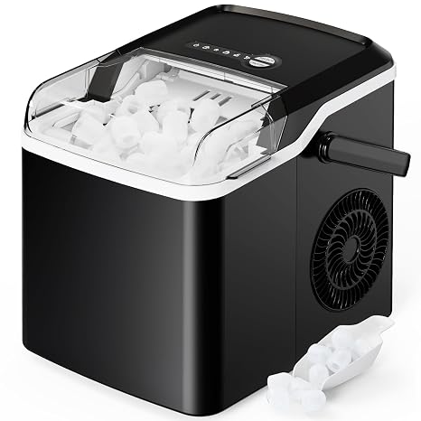 Silonn Countertop Ice Maker - 9 Cubes Ready in 6 Mins, 26lbs in 24Hrs, Portable Ice Machine with Self-Cleaning, 2 Sizes of Bullet Ice for Home/Kitchen/Party/RV, Black
