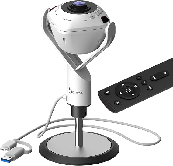 j5create 360 All Around AI-Powered Conference Room Camera with Speakerphone, Smart-Tracking, Auto-Framing, Include a Remote Control (JVU368) | Speakerphone, Smart-Tracking, Auto-Framing, Include a Remote Control (JVU368)