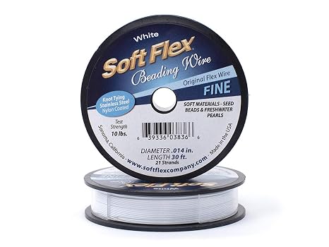 Soft Flex Kink Resistant Knot Tying Hypoallergenic Jewelry Making Wire, 21 Strands of Braided Stainless Steel Beading Wire, .014 Fine Diameter, 30 ft White Nylon Color Coating