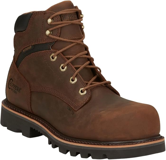 Chippewa 6" Composite Toe Work Boots for Men, Breathable Lining, EH-Rated
