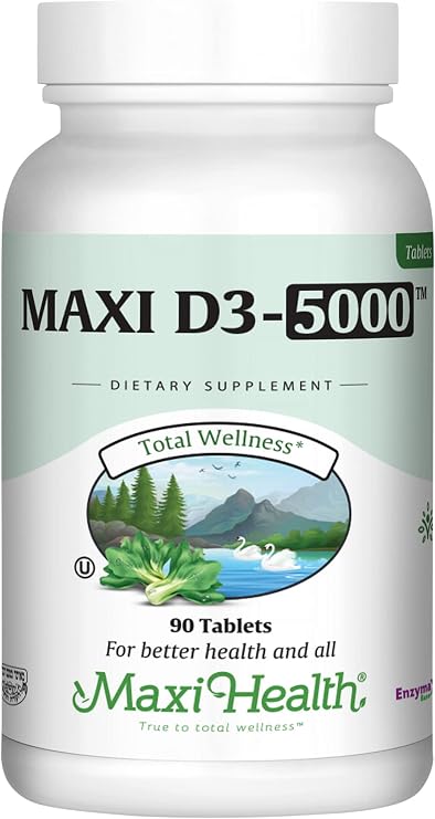 Maxi Health Vitamin D3 5000 IU (125mcg), High Potency (90 Tablets) | Kosher | High-Potency Vitamin D3 | Bone, Teeth & Immune Support | Non-GMO | Doctor Formulated