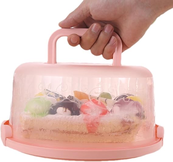 Cake Carrier With Lid And Handle - Cakes Containers Cake Holder For 8 Inch - 2 Secure Side Closures - Cakes Transport Container, Round Cupcake Storage Kitchen Cooking Box For Transport Pie Nuts Fruit