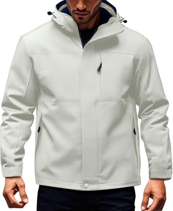Mens Rain Jacket with Hood Long Sleeve Packable Windbreaker Jackets Lightweight Zipper Waterproof Fishing Coats