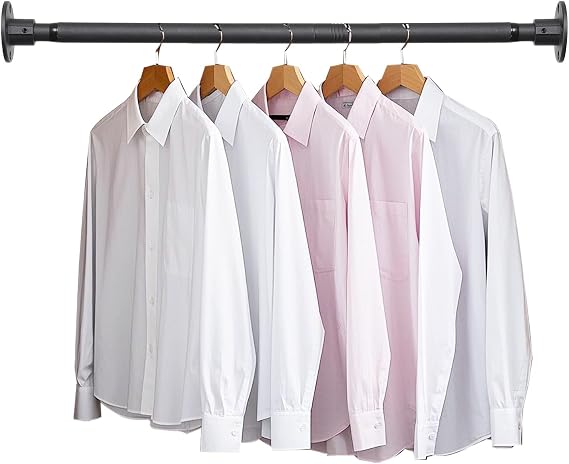 Black Wardrobe Rail,Extendable Clothes Rail 76-234cm,Heavy Duty Wardrobe Pole,25MM Diameter Stainless Steel Clothes Hanging Pole,Screw Fixing Connection